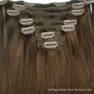 Full Head 100% Human Hair Clip-in Hair Extension, Sized 14-24 Inches, Brown Black Color